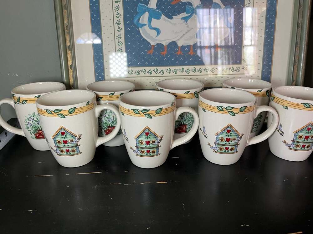 Thomson Pottery Birdhouse and Bluebird Coffee Mug Set of 8